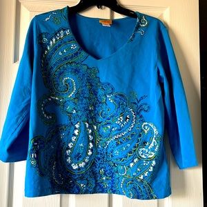 Ruby Rd. Blue Patterned Top